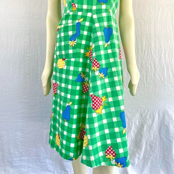 Vintage 1940s Hand Made Green Checkered Sundress - Red, Blue, Yellow and White D - Picture 3 of 7